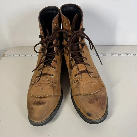Ariat Brown Leather Lace Up Boots Size 8B Fringe Kiltie Western Cowgirl Rodeo